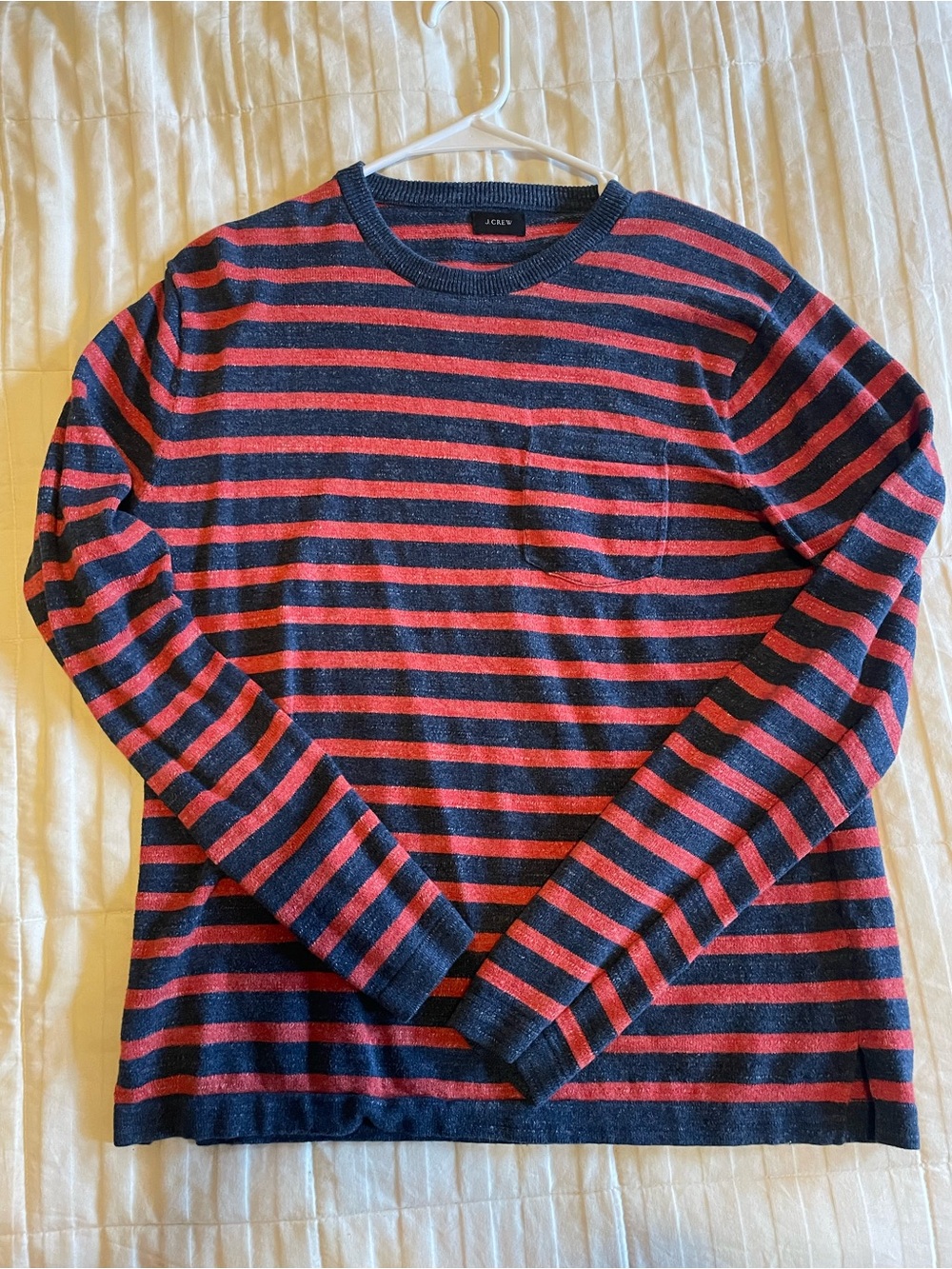 J. Crew Navy and Red Striped Long-Sleeve Crewneck